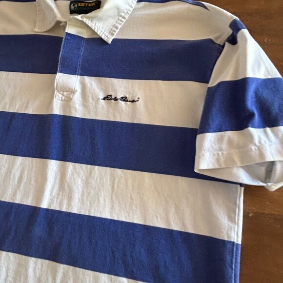 Vintage Eddie Bauer EBTEK Rugby Polo Shirt Mens XL Extra Large‎ Blue Striped 90s - Picture 3 of 7